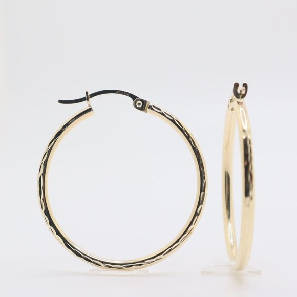10k Yellow Gold Diamond Cut Hoops 30mm
